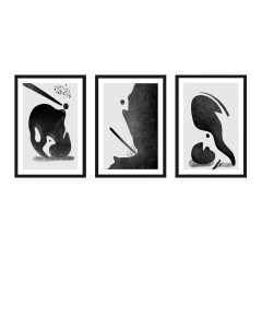 FineArt Wandbilder Set 038 Aquarell schwarz weiss - 40x60cm mit Bilderrahmen Auswahl